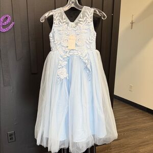 Charming Light Blue Floral Kids Dress